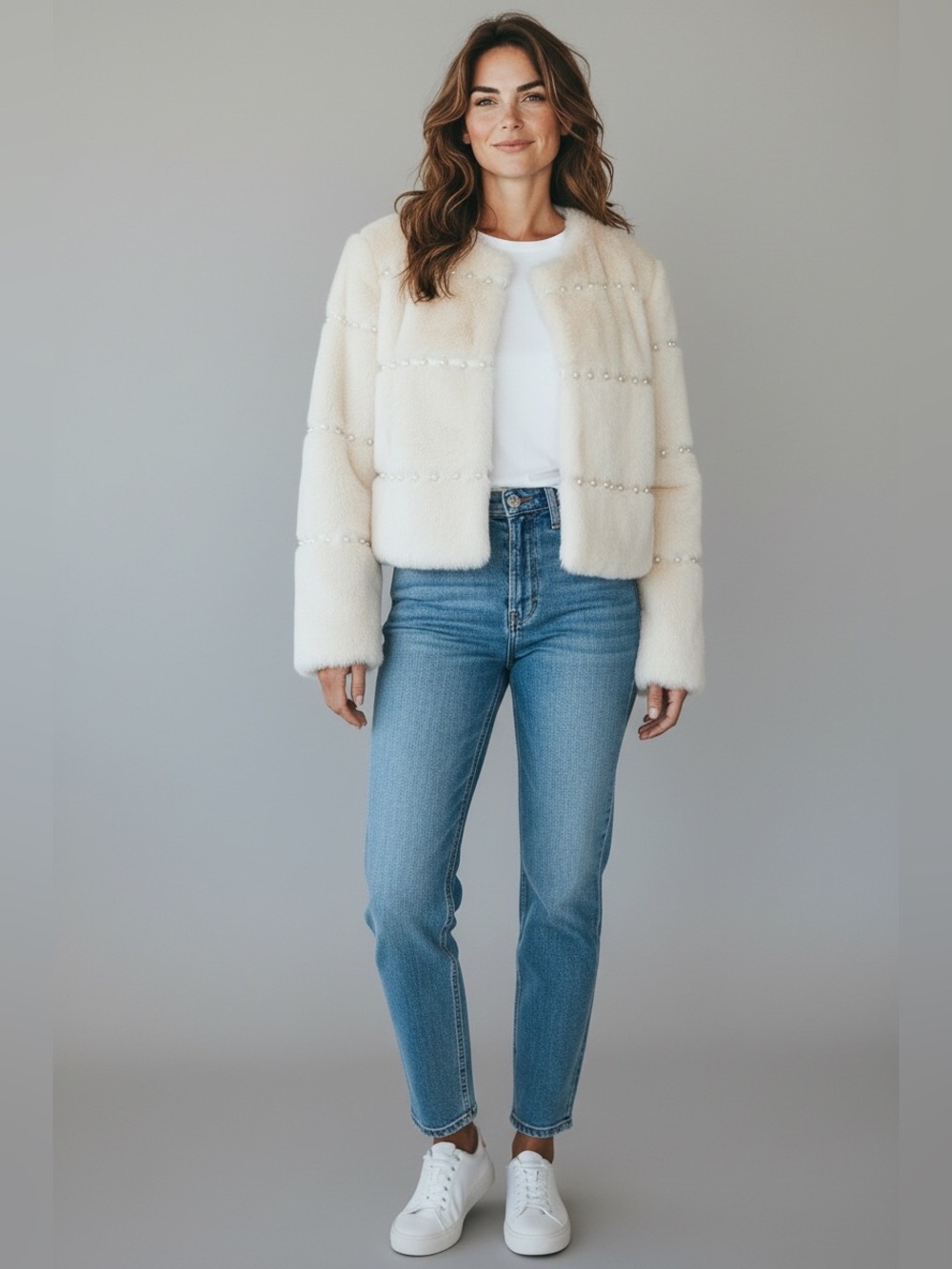 Coalition LA Faux Fur Pearl-Embellished Hooded Jacket | NWOT